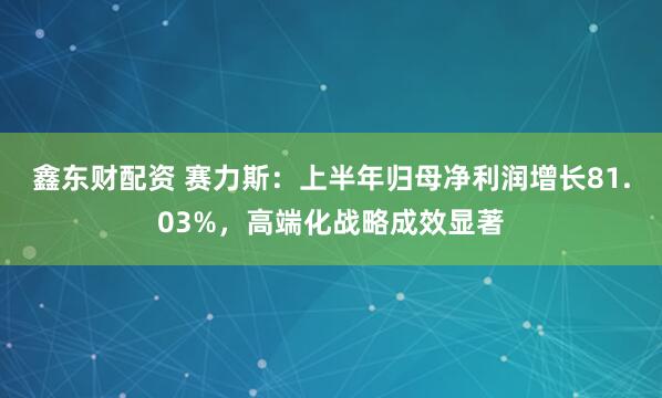 鑫东财配资 赛力斯：上半年归母净利润增长81.03%，高端化战略成效显著